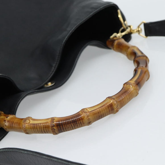GUCCI Bamboo Shoulder Bag Leather 2way Black Gold 001 1577 3444 Auth BA13349