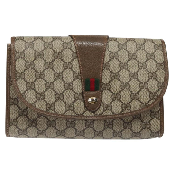 GUCCI GG Supreme Web Sherry Line Bag PVC Leather Beige 89 01 030 Auth BA1335