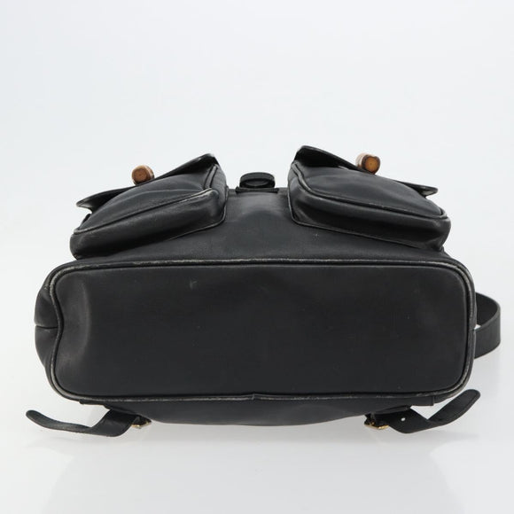 GUCCI Bamboo Backpack Leather Black Gold 003 2058 0016 Auth BA13350