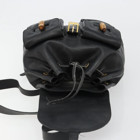 GUCCI Bamboo Backpack Leather Black Gold 003 2058 0016 Auth BA13350