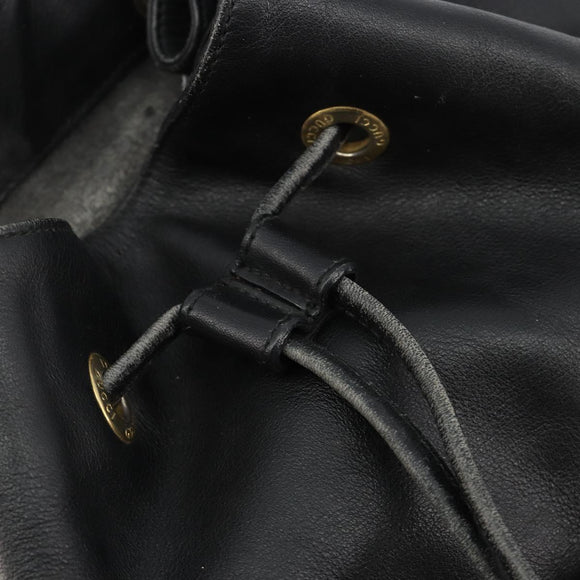 GUCCI Bamboo Backpack Leather Black Gold 003 2058 0016 Auth BA13350