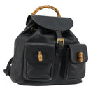 GUCCI Bamboo Backpack Leather Black Gold 003 2058 0016 Auth BA13350-1