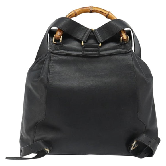 GUCCI Bamboo Backpack Leather Black Gold 003 2058 0016 Auth BA13350