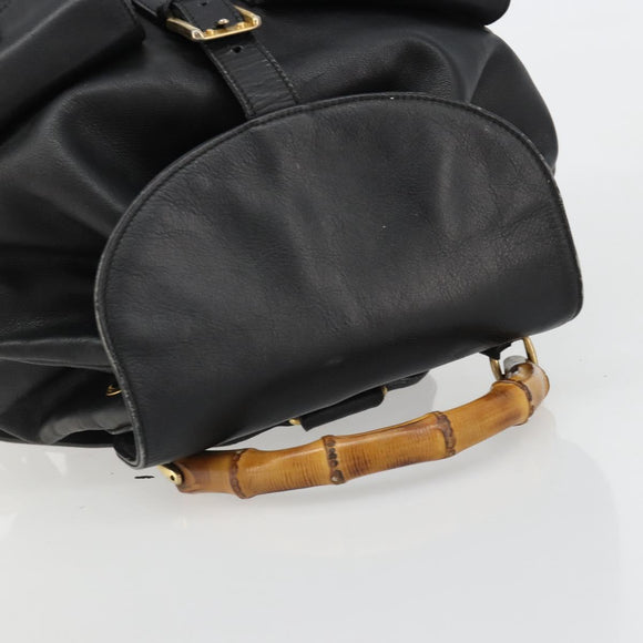 GUCCI Bamboo Backpack Leather Black Gold 003 2058 0016 Auth BA13350