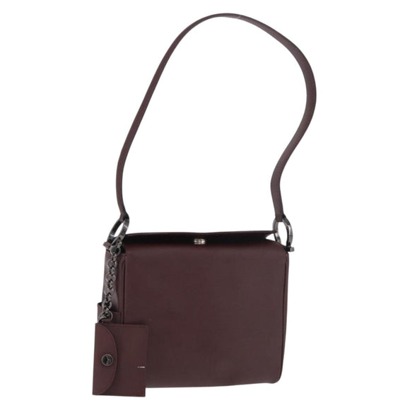 Salvatore Ferragamo Gancini Shoulder Bag Leather Bordeaux Silver Auth BA13351A