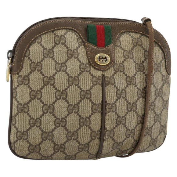 GUCCI GG Supreme Web Sherry Line Bag PVC Beige Gold 904 02 047 Auth BA13353
