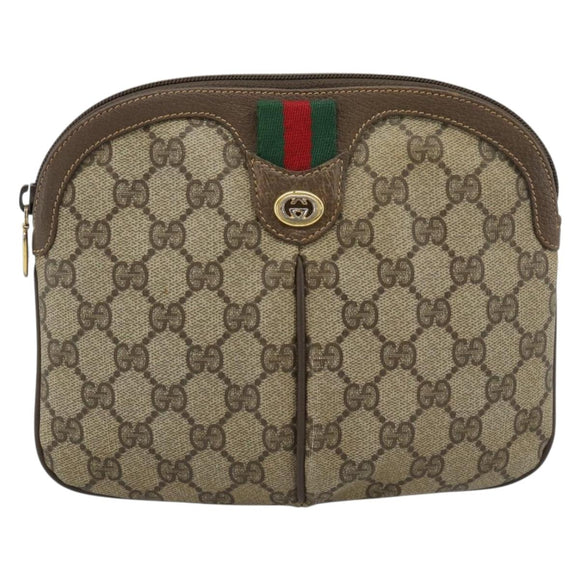 GUCCI GG Supreme Web Sherry Line Bag PVC Beige Gold 904 02 047 Auth BA13353