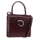 CARTIER Hand Bag Leather 2way Bordeaux Silver Auth BA13356V-1