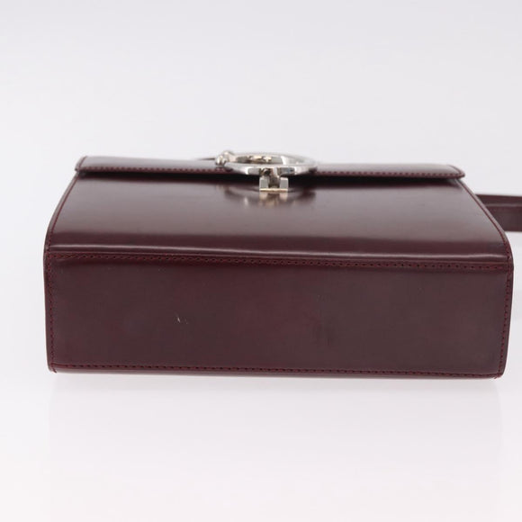 CARTIER Hand Bag Leather 2way Bordeaux Silver Auth BA13356V
