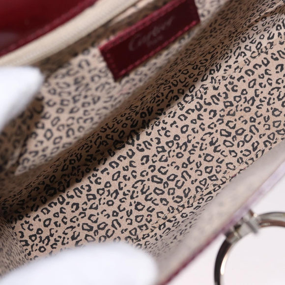 CARTIER Hand Bag Leather 2way Bordeaux Silver Auth BA13356V