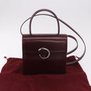 CARTIER Hand Bag Leather 2way Bordeaux Silver Auth BA13356V-12