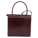 CARTIER Hand Bag Leather 2way Bordeaux Silver Auth BA13356V-2