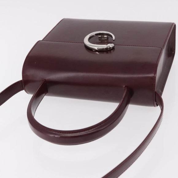 CARTIER Hand Bag Leather 2way Bordeaux Silver Auth BA13356V