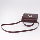 CARTIER Hand Bag Leather 2way Bordeaux Silver Auth BA13356V-8