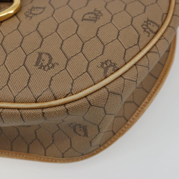 Christian Dior Honeycomb Canvas Shoulder Bag PVC Beige Gold Auth BA13357