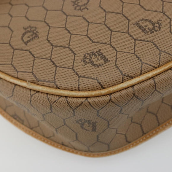Christian Dior Honeycomb Canvas Schultertasche PVC Beige Gold Auth BA13357