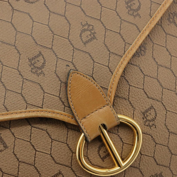 Christian Dior Honeycomb Canvas Shoulder Bag PVC Beige Gold Auth BA13357