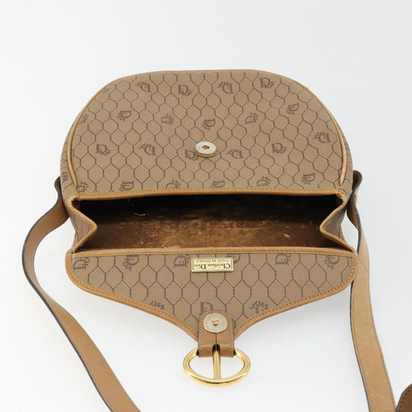 Christian Dior Honeycomb Canvas Shoulder Bag PVC Beige Gold Auth BA13357
