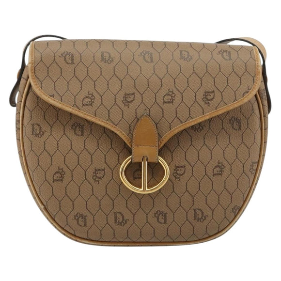 Christian Dior Honeycomb Canvas Shoulder Bag PVC Beige Gold Auth BA13357