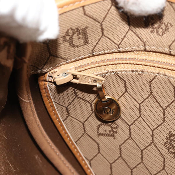Christian Dior Honeycomb Canvas Shoulder Bag PVC Beige Gold Auth BA13357