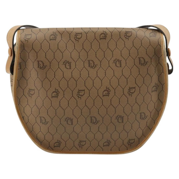 Christian Dior Honeycomb Canvas Shoulder Bag PVC Beige Gold Auth BA13357
