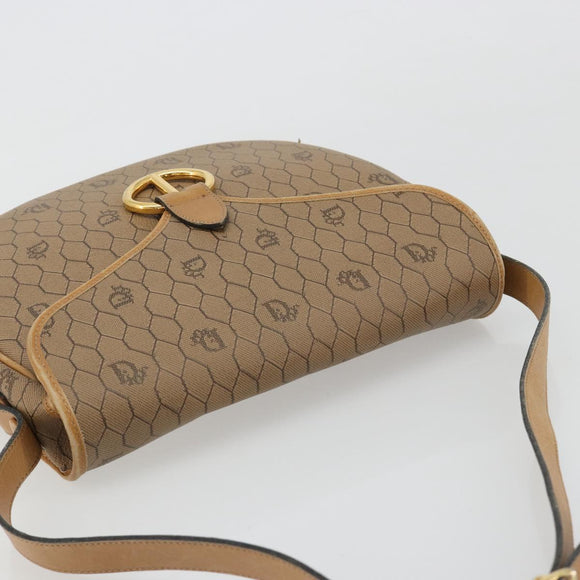 Christian Dior Honeycomb Canvas Schultertasche PVC Beige Gold Auth BA13357