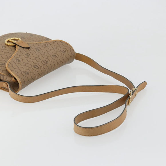 Christian Dior Honeycomb Canvas Shoulder Bag PVC Beige Gold Auth BA13357