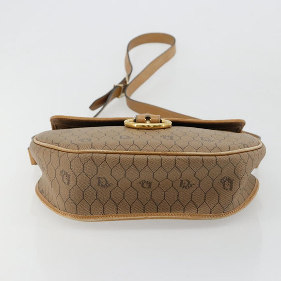 Christian Dior Honeycomb Canvas Schultertasche PVC Beige Gold Auth BA13357