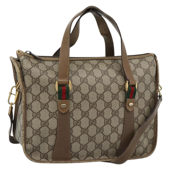 GUCCI GG Supreme Web Sherry Line Tas PVC 2-weg Beige Goud 41 02 039 Authentiek BA13358