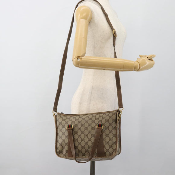 GUCCI GG Supreme Web Sherry Line Tas PVC 2-weg Beige Goud 41 02 039 Authentiek BA13358