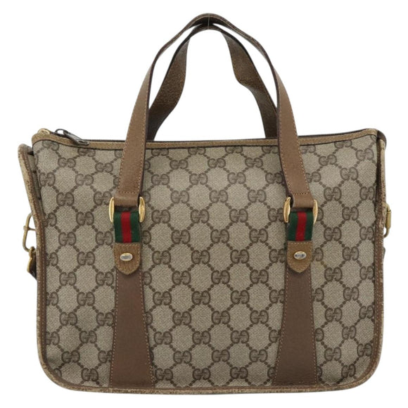 GUCCI GG Supreme Web Sherry Line Tas PVC 2-weg Beige Goud 41 02 039 Authentiek BA13358