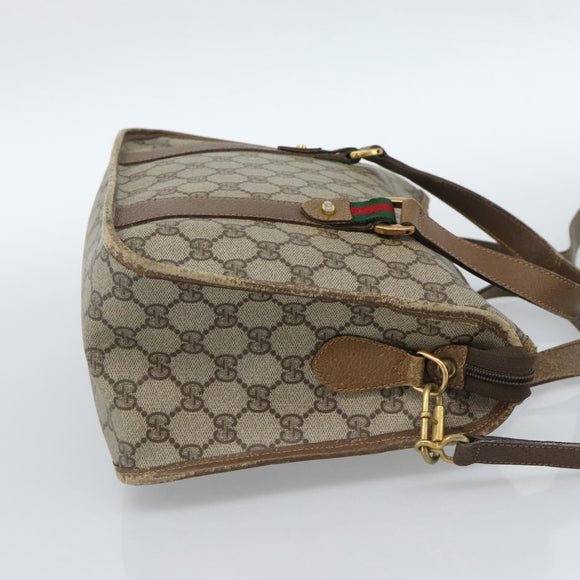 GUCCI GG Supreme Web Sherry Line Tas PVC 2-weg Beige Goud 41 02 039 Authentiek BA13358