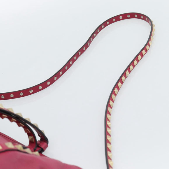 VALENTINO Studs Tote Bag Leather 2way Pink Gold Auth BA13360