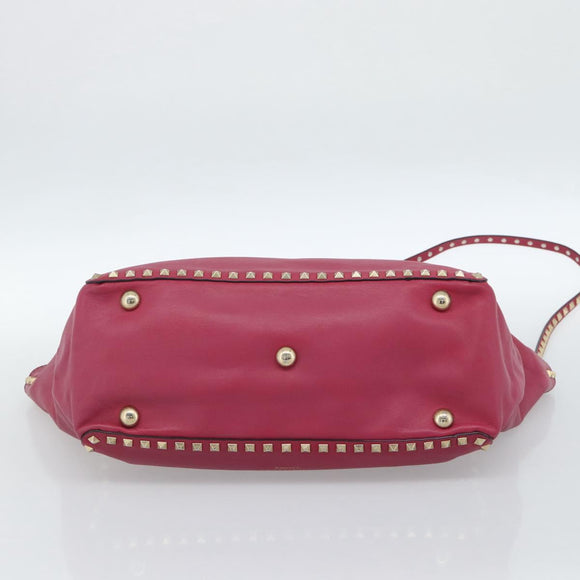 VALENTINO Studs Tote Bag Leather 2way Pink Gold Auth BA13360