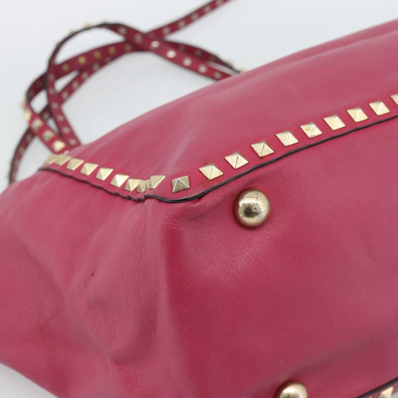 VALENTINO Studs Tote Bag Leather 2way Pink Gold Auth BA13360