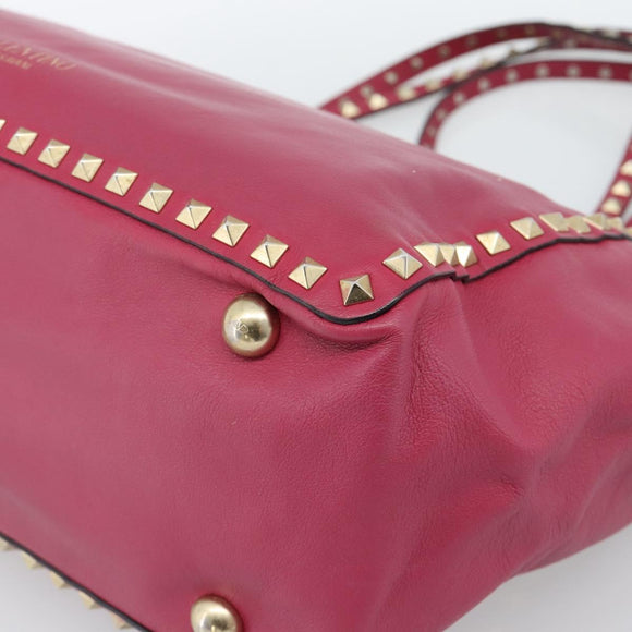 VALENTINO Studs Tote Bag Leather 2way Pink Gold Auth BA13360