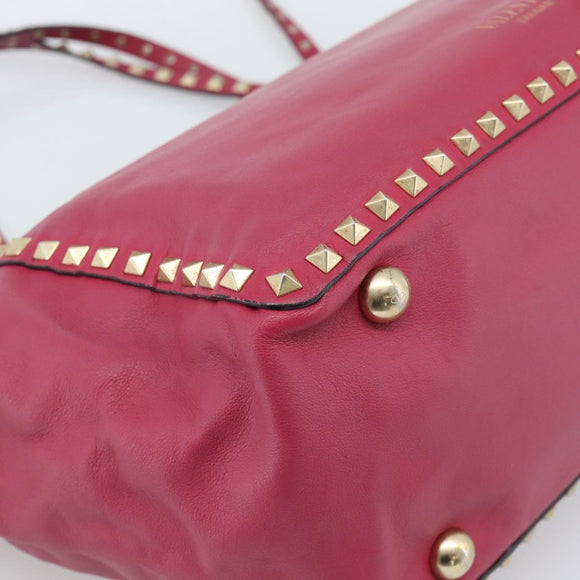 VALENTINO Studs Tote Bag Leather 2way Pink Gold Auth BA13360