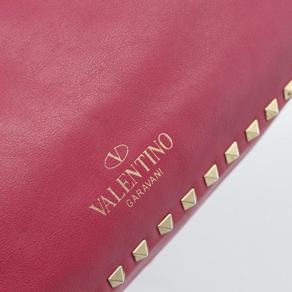 VALENTINO Studs Tote Bag Leather 2way Pink Gold Auth BA13360