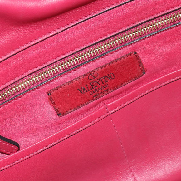 VALENTINO Studs Tote Bag Leather 2way Pink Gold Auth BA13360