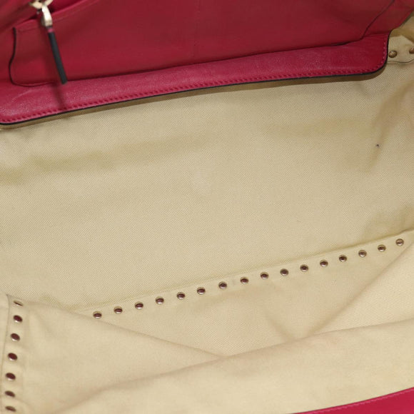 VALENTINO Studs Tote Bag Leather 2way Pink Gold Auth BA13360