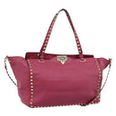 VALENTINO Studs Tote Bag Leather 2way Pink Gold Auth BA13360-1