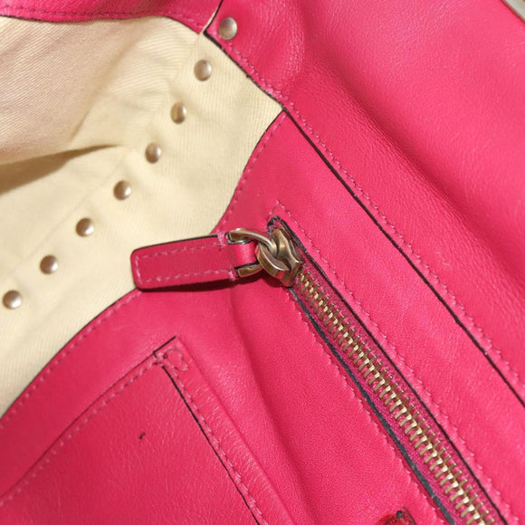 VALENTINO Studs Tote Bag Leather 2way Pink Gold Auth BA13360