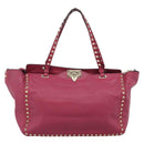 VALENTINO Studs Tote Bag Leather 2way Pink Gold Auth BA13360-13