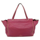 VALENTINO Studs Tote Bag Leather 2way Pink Gold Auth BA13360-2