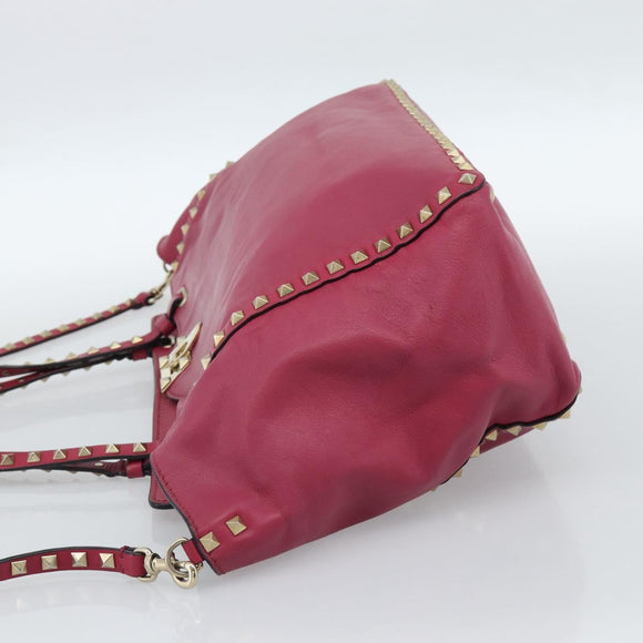 VALENTINO Studs Tote Bag Leather 2way Pink Gold Auth BA13360