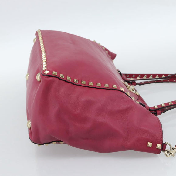 VALENTINO Studs Tote Bag Leather 2way Pink Gold Auth BA13360