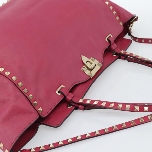 VALENTINO Studs Tote Bag Leather 2way Pink Gold Auth BA13360