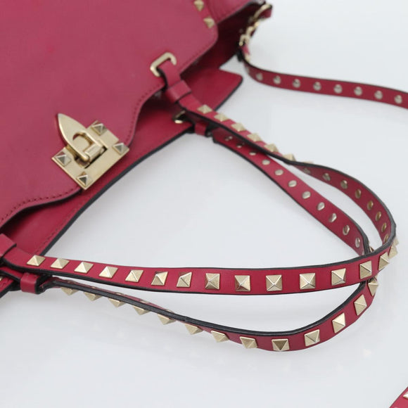 VALENTINO Studs Tote Bag Leather 2way Pink Gold Auth BA13360