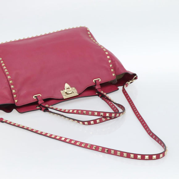 VALENTINO Studs Tote Bag Leather 2way Pink Gold Auth BA13360