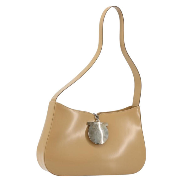 Salvatore Ferragamo Gancini Bag Patent leather Beige Silver Auth BA13361A